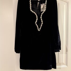 Anthropologie Black Dress with Crystal Embellishments